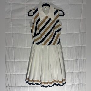 Striped Sleeveless Midi Dress - Black, White, Brown